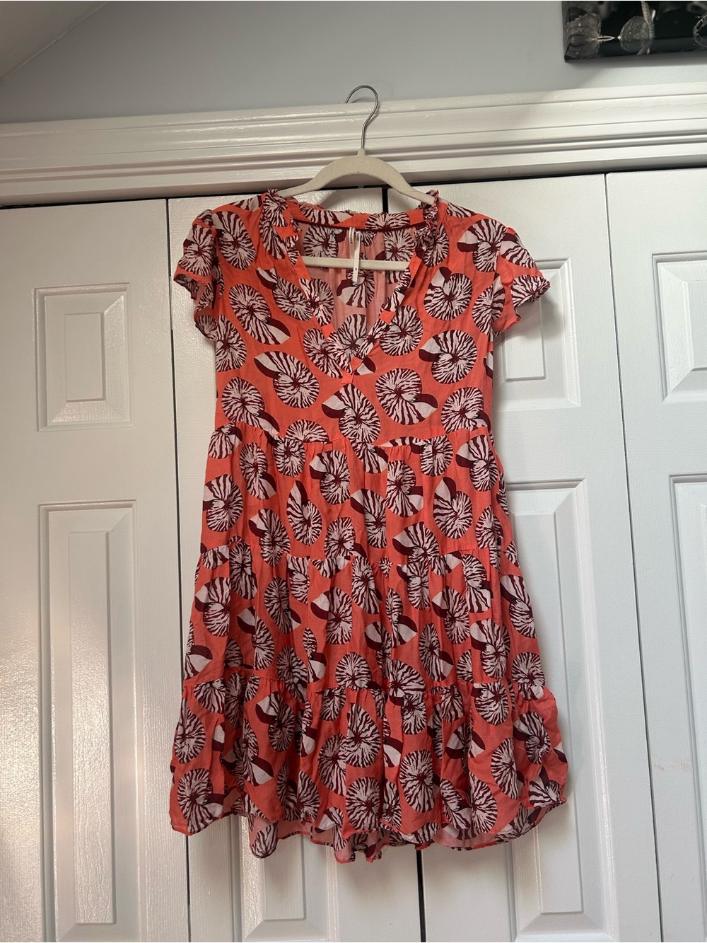 Anthropologie Coral Floral Print Tiered Dress
